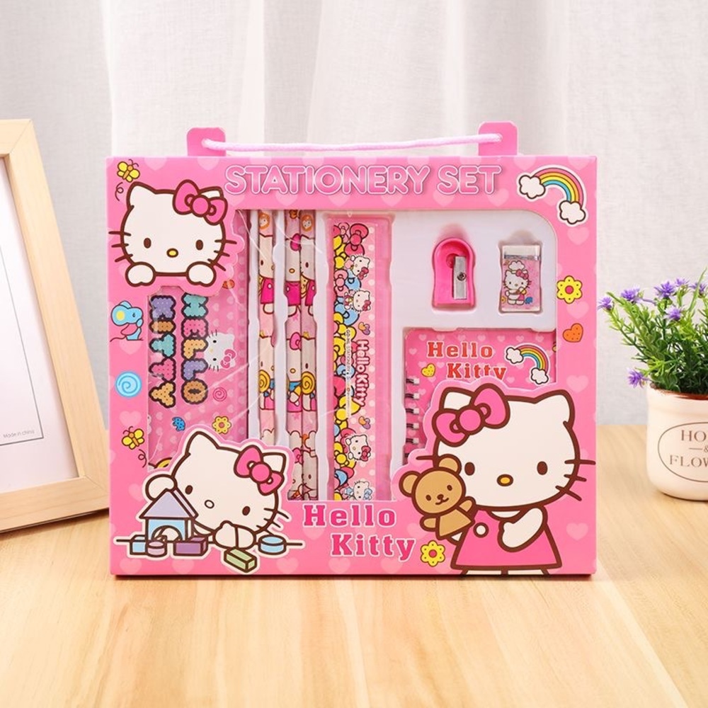 Hello Kitty Pink Set Stationery Pencils, Pen, Case, Notebook 8pcs New Box